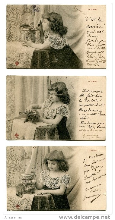 Lot De 5 Cartes : Fille Avec Son Favori Le Chat Pour Famille Péladé à Marnay Sur Seine  1905   VOIR   DESCRIPTIF  §§§§ - Altri & Non Classificati