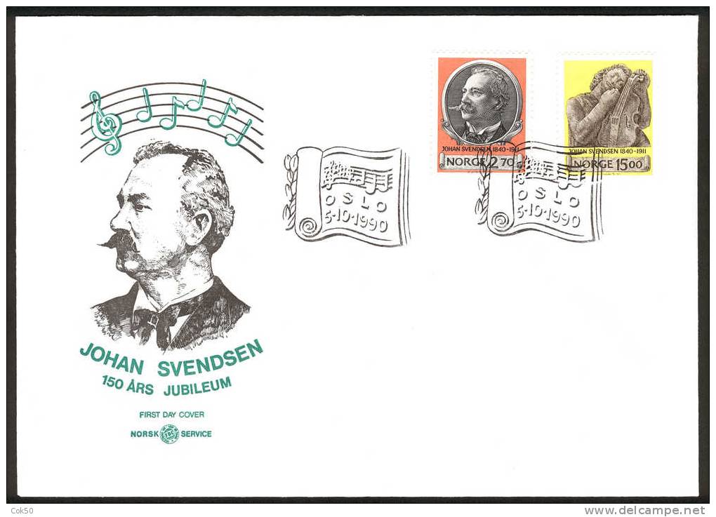 NORWAY FDC 1990 «Composer Johan Svendsen». Perfect, Cacheted Unadressed Cover - FDC