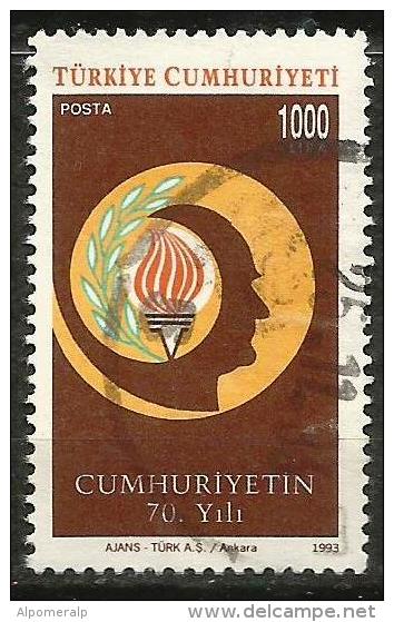 TURKEY 1993 - Mi. 3008 O, Flame Of Freedom | Olive Branch | ATATÜRK (1881-1938) 1st President - Gebruikt