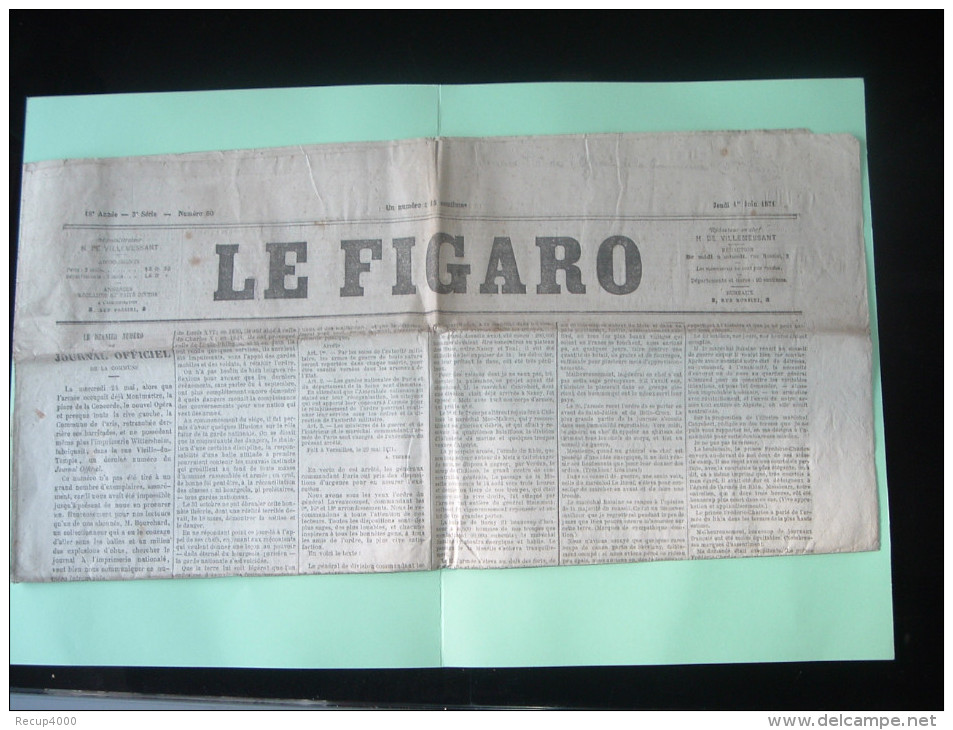 JOURNAL Le Figaro 01.06.1871 Lendemain De La Chute De La Commune De Paris - 1850 - 1899