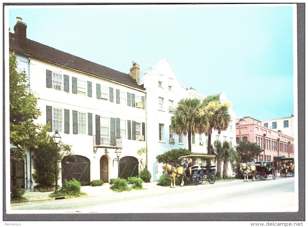 1996 CHARLESTON CARRIAGES ALONG EAST BAY STREET FG V SEE 2 SCANS - Charleston