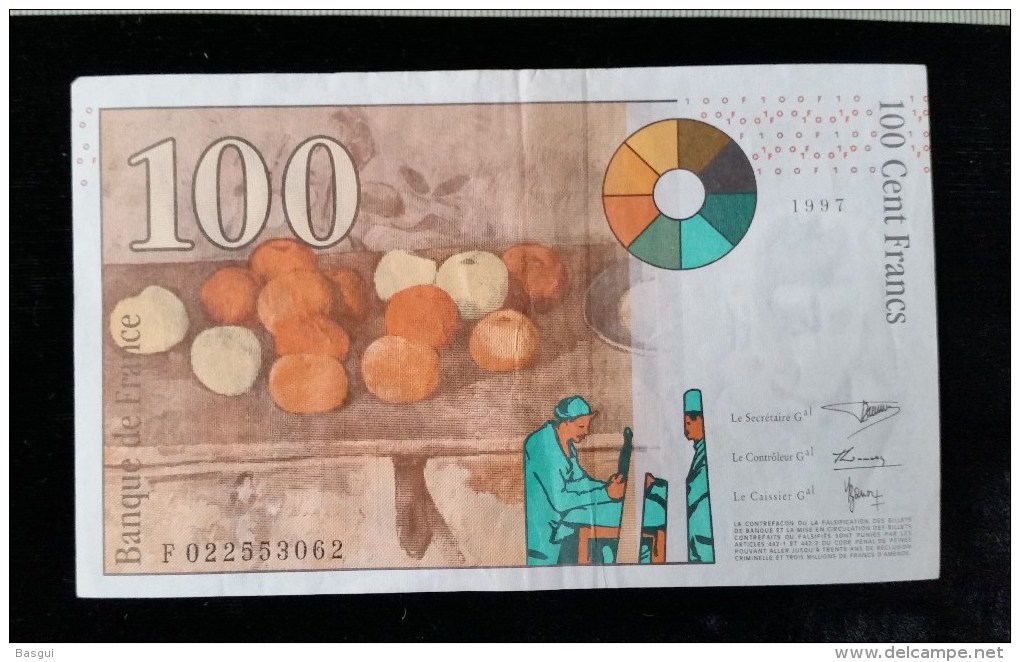 Billet 100 Francs "Cézanne  -1997,  F.022 - 100 F 1997-1998 ''Cézanne''