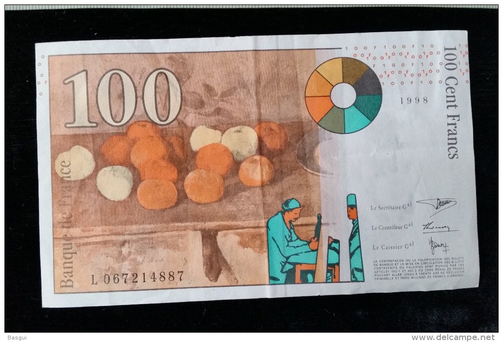 Billet 100 Francs "Cézanne  -1998,  L.067 - 100 F 1997-1998 ''Cézanne''