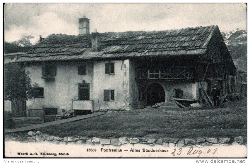 ! Alte Ansichtskarte Aus Pontresina, Bündnerhaus, Kanton Graubünden, Schweiz, 1908 - Pontresina