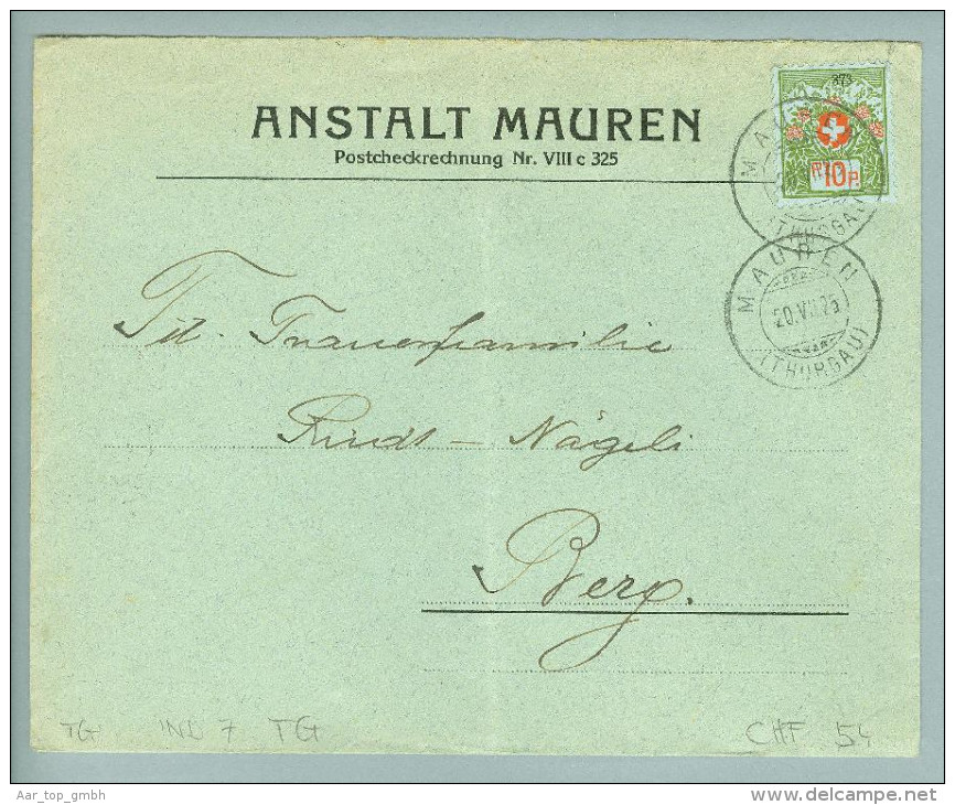 Heimat TG Mauren 1926-07-20 Portofreiheit-Brief Anstalt Mauren Zu#5A Kl#373 Nach Berg - Vrijstelling Van Portkosten