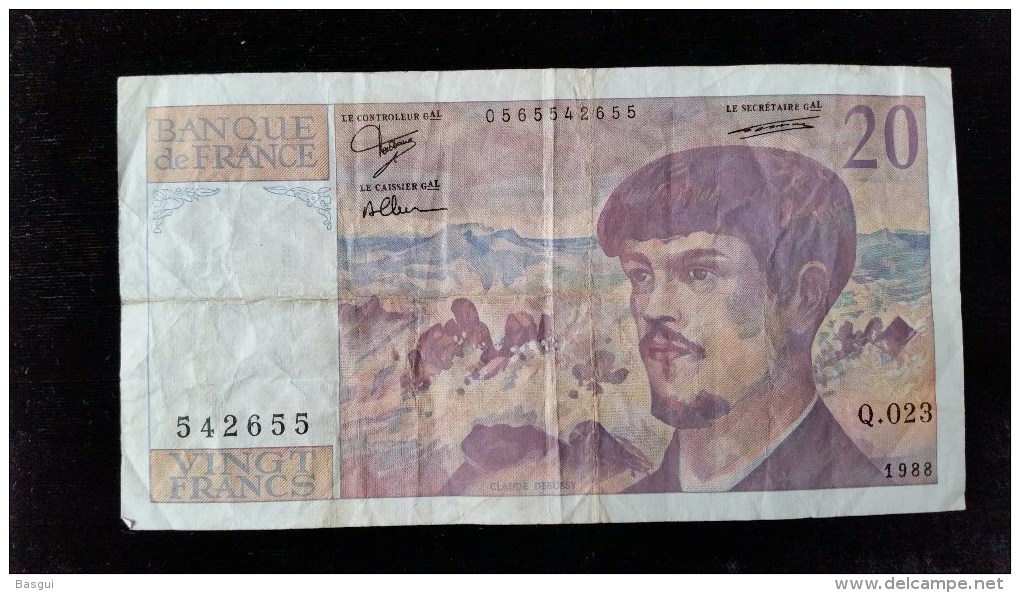 Billet 20 Francs "Debussy"  -1988,  Q.023 - 20 F 1980-1997 ''Debussy''