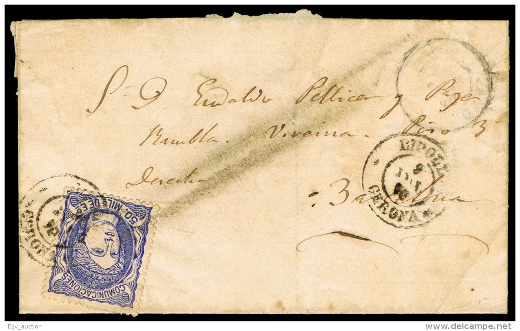 GERONA - EDI O 107 - CARTA CIRC. A BARCELONA MAT. FECH. TII "RIPOLL - Storia Postale