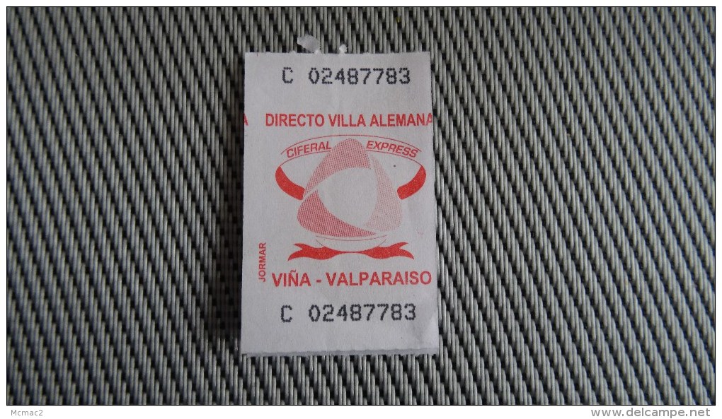 Bus Ticket From Chile - Vina Del Mar/Valparaiso No 2 - Fahrkarte - Other & Unclassified