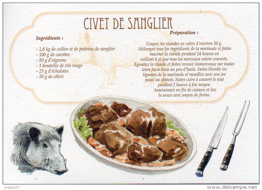 Recette - CIVET DE SANGLIER, Tête De Sanglier - 00019 RP014 - S.A. APA-POUX - TBE - Recettes (cuisine)