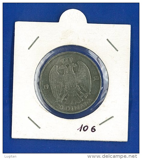 Serbia 20 Dinara 1938  BB- ARGENTO - OSSIDO NATURALE NON PULITA - Serbia