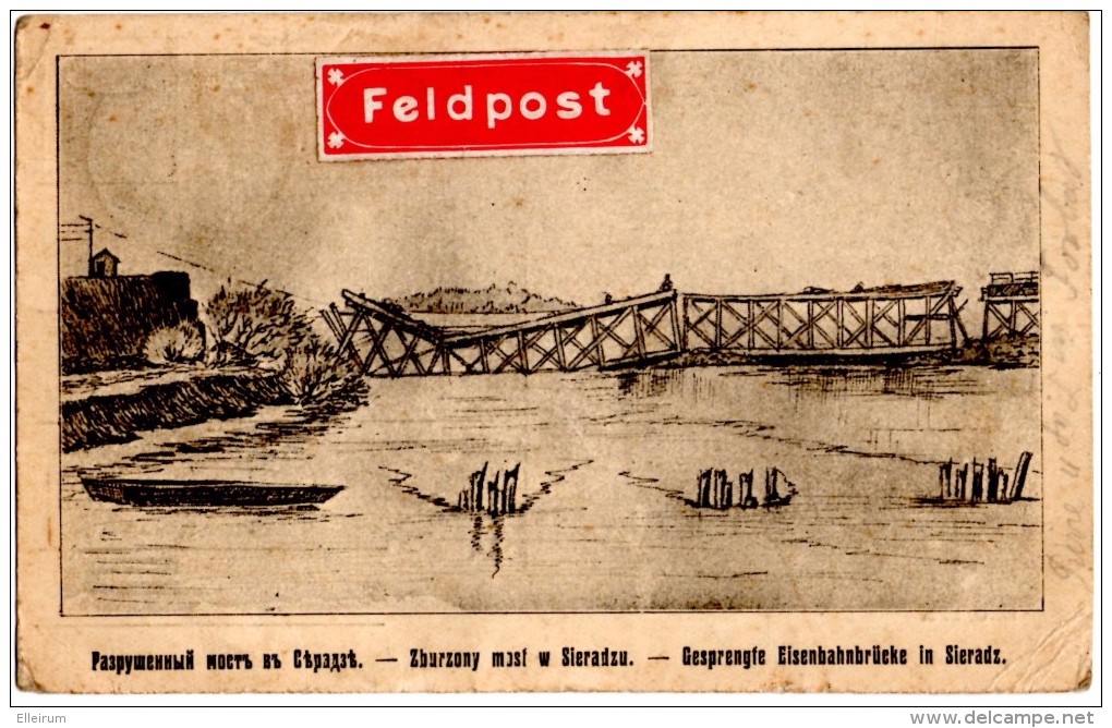 MILITARIA.SIERADZ ( POLOGNE ) PONT DETRUIT. AU VERSO CACHET MILITAIRE. FORBACH (57) POUR DIEUZE LOTHRINGEN (57) - Sonstige & Ohne Zuordnung