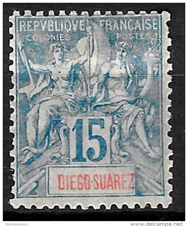 Diégo Suarez 1893 -  N° YT 43, Neuf  * Papier Quadrillé - Unused Stamps