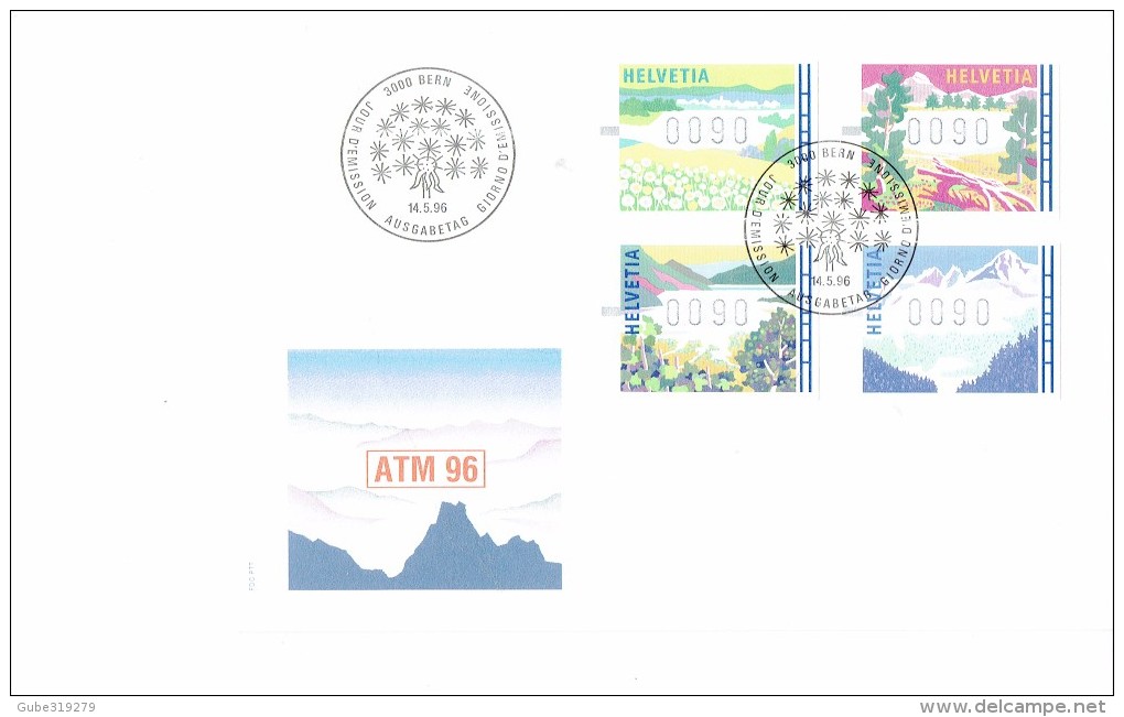 SWITZERLAND 1996 - FDC WITH "FOUR  SEASON"  MACHINE STAMPS "ATM 96 " WITH SET  OF 4 STAMPS OF 0.90 POSTMARKED BERN MAY 1 - Timbres D'automates