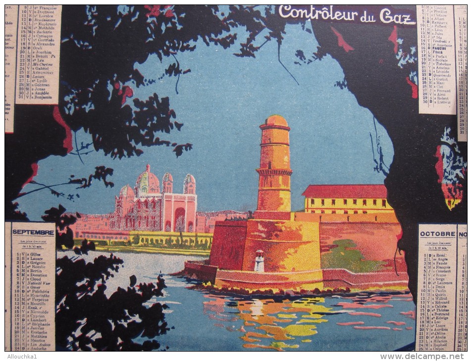 1933 CALENDRIER  GD Format Offert Par Contrôleur Gaz Illustration Chromo Entrée Port De Marseille Saint-Nicolas & évéché - Grand Format : 1921-40