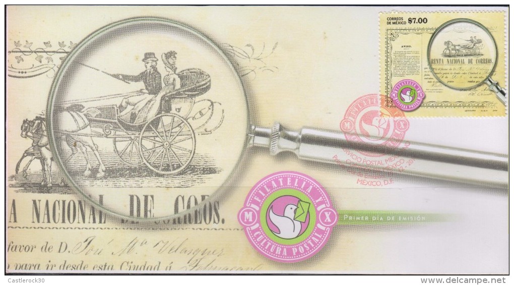 O)  2014 MEXICO, CARRIAGE  1856- HORSES, CULTURAL POSTAL, NATIONAL INCOME POST, FDC XF - Mexico