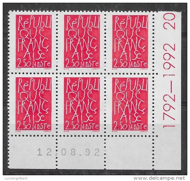 TIMBRE N° 2775 -  COINS DATES FRANCE 12 08 21992  - NEUF   . 1992   (6 Timbres) - 1990-1999