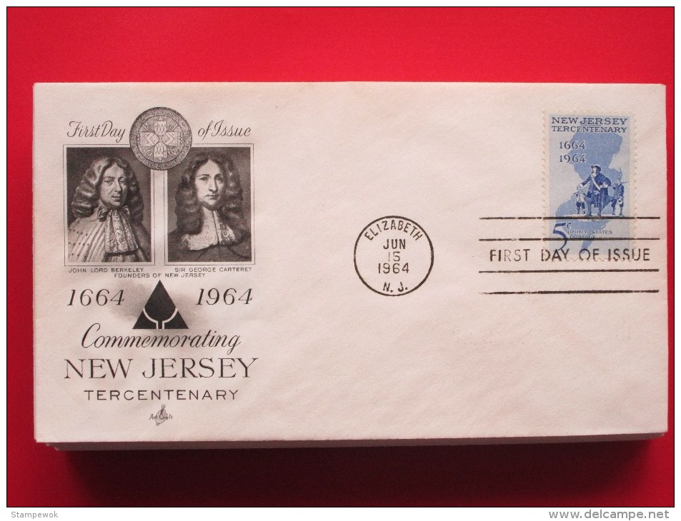 1964 USA - Scott # 1247 - Settlement Of New Jersey Tercentenary - FDC (Maps)(Costumes)(Militaria) - 1961-1970