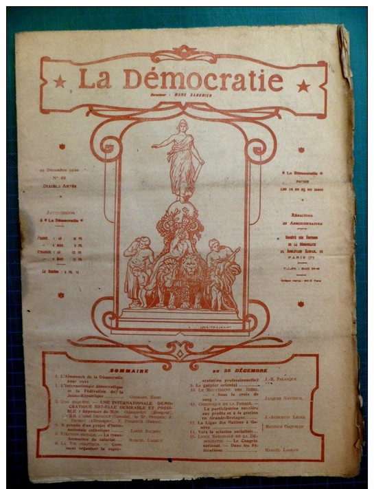 Marc Sangnier - La Démocratie N°66 Décembre 1920 - La Ligue Des Nations à Genève - Autres & Non Classés