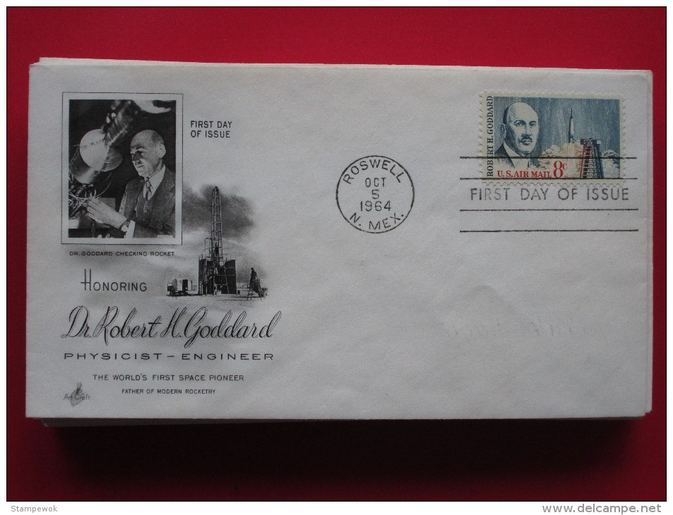 1964 USA - Scott # C69 - Honouring Dr Robert Goddard, "Father Of Modern Rocketry" -  FDC (Science)(Space Travel) - 1961-1970