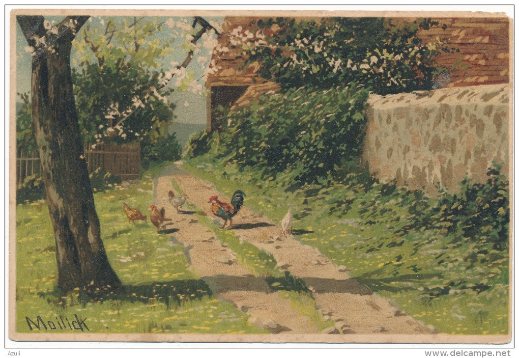 Alfred MAILICK - Paysage, Coq, Poules - Illustrateur - Mailick, Alfred