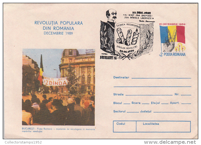 35302- ROMANIAN 1989 REVOLUTION ANNIVERSARY, COVER STATIONERY, 1990, ROMANIA - Postal Stationery