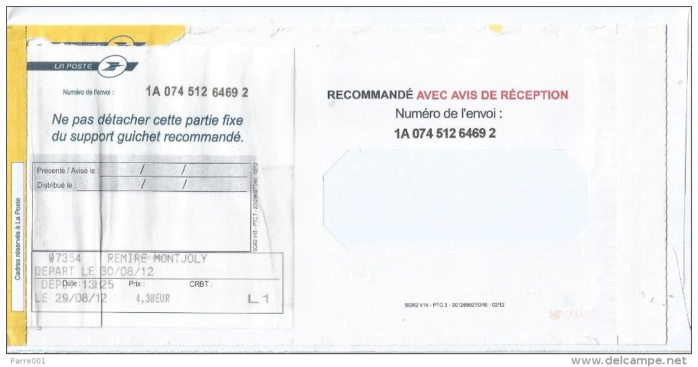 French Guyana Guyane 2012 973 Remire Montjoly Unfranked Barcoded AR Advice Of Receipt Registered Cover - Cartas & Documentos