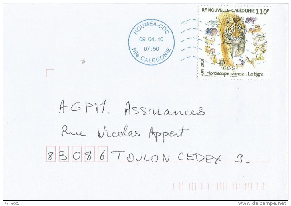 New Caledonia Nouvelle Caledonie 2010 Noumea Tiger Cat China Zodiac Cover - Lettres & Documents