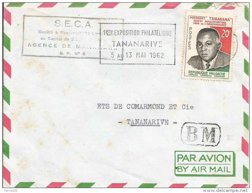 Madagascar 1962 Tananarive BM Boite Mobil Handstamp President 1st Philatelic Exhebition Slogan Cover - Madagaskar (1960-...)