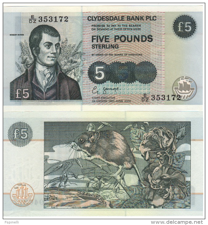 SCOTLAND  5 Pounds  Clydesdale Bank   P218d     Dated  19th June  2002    UNC - 5 Pounds