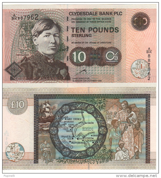 SCOTLAND  £10  Clydesdale Bank   P218d     Dated  20th Oct.  1999    UNC - 10 Pounds