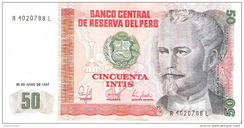 Peru - Pick 131 - 50 Intis 1987 - Unc - Perù