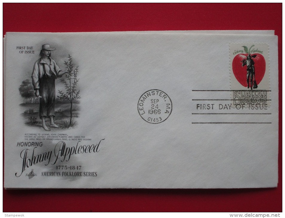 1966 USA - Scott # 1317 - "Johnny Appleseed" (American Folklore) - FDC - 1961-1970