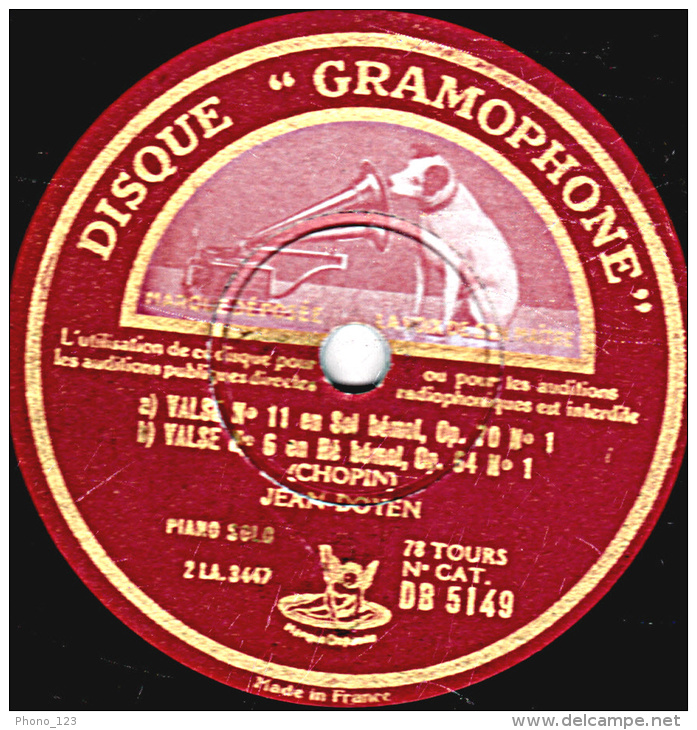 78 Trs - 30 Cm - état TB - JEAN DOYEN - BALLADE N°4  CHOPIN - VALSE N°11 , VALSE N°6 - 78 T - Disques Pour Gramophone