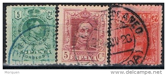 Tres Sellos Alfonso XIII Vaquer Y Medallon, Fechador ESTERRI D'ANEO (Lerida), Num 268, 311 Y 317 º - Used Stamps