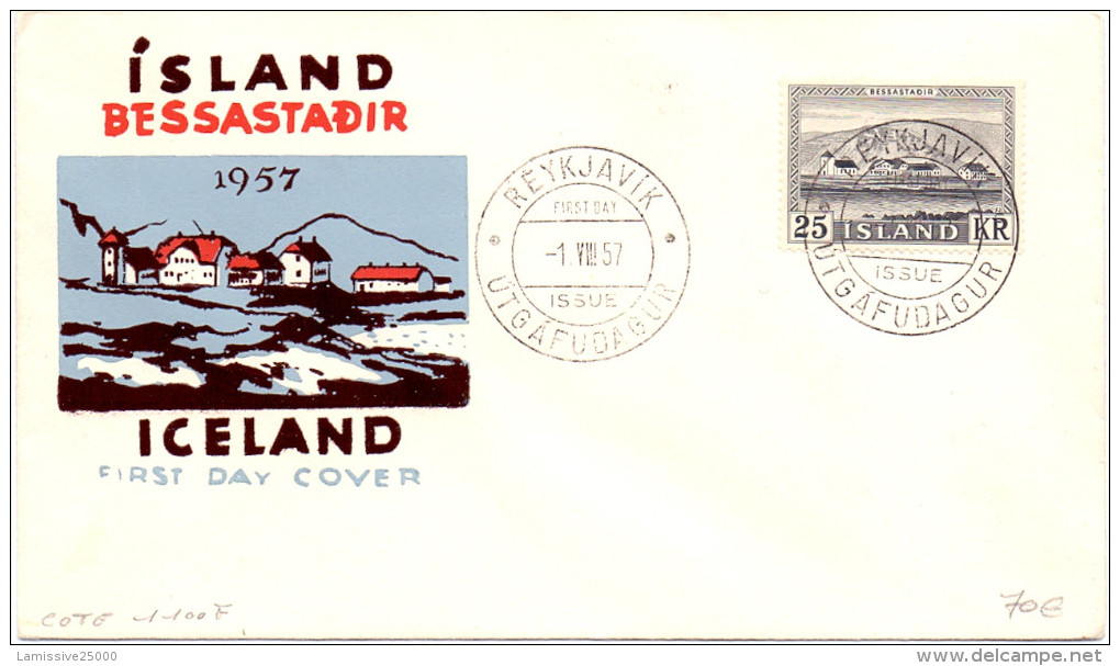 ISLANDE FDC BESSASTADIR REYKAJAVIK 1957 RARE - FDC