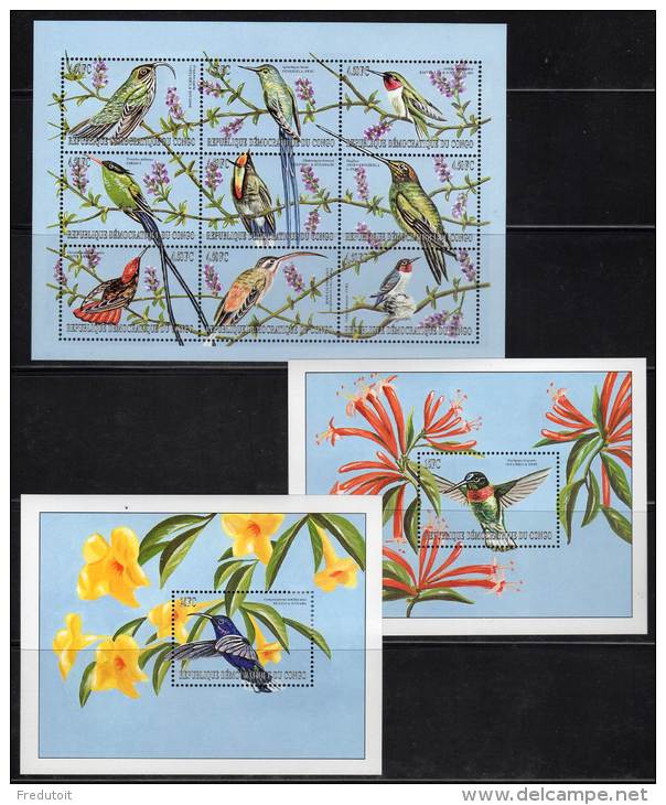 R.D.CONGO - 2000 - 3 BLOCS N° 163+164+165 -  COLIBRIS - Neufs