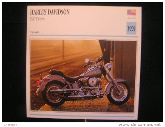 AP2/Sports,Motos,Lot 4 Fiches,Harley Davidson,1340 Fat Boy-750 WLA 45- Four Model 441-1200 Knucklead Type 74- États-Unis - Sport