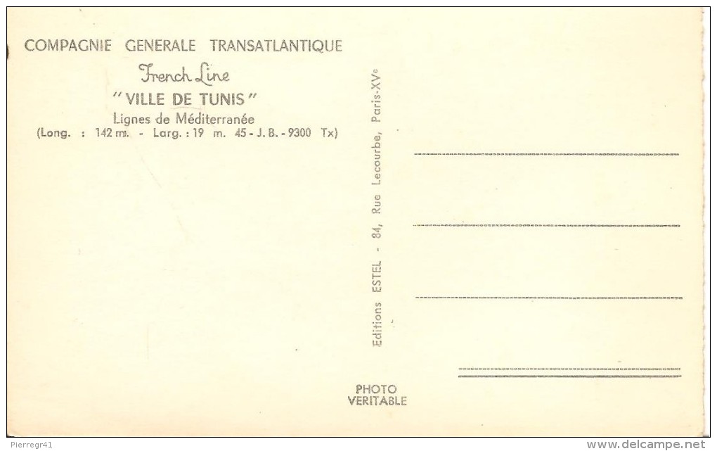 CPA-1954-PAQUEBOT-VILLE DE TUNIS COULEURS-CIE GEN TRANSAT-TBE - Paquebots