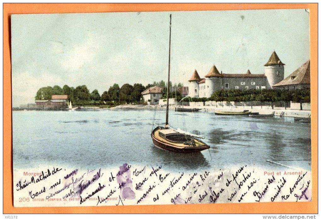 PBD-06 Morges, Barque à Voile Et Chateau. Port Et Arsenal.  Précurseur. Cachet 1905 - Morges