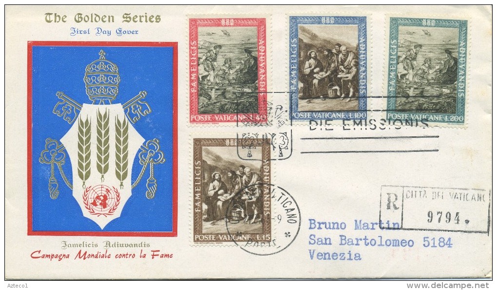 VATICANO - FDC  GOLDEN SERIES 1963  - LOTTA ALLA FAME - ARTE - VIAGGIATA IN RACCOMANDATA - FDC