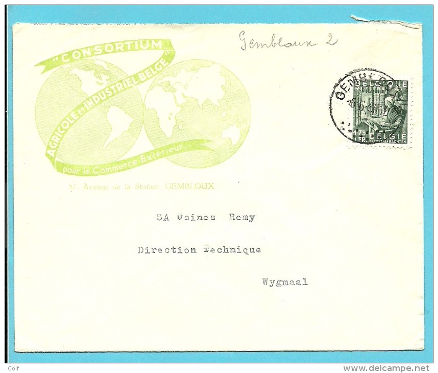 768 Op Brief Met Stempel GEMBLOUX 2 , Met Hoofding CONSORTIUM AGRICOLE ET INDUSTRIEL BELGE  (VK) - 1948 Export