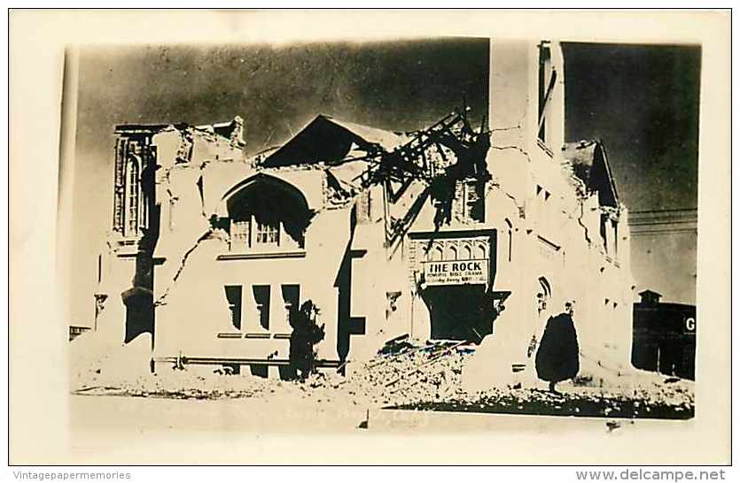 244987-California, Long Beach, RPPC, 1933 Earthquake, Damaged Methodist Church - Long Beach