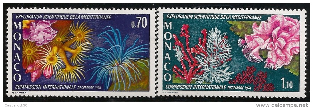 E)1974 MONACO, REEF-OCEAN,  SCIENTIFIC EXPLOITATION OF MEDITERRANEAN SEA, SET OF 2, MNH - Usados