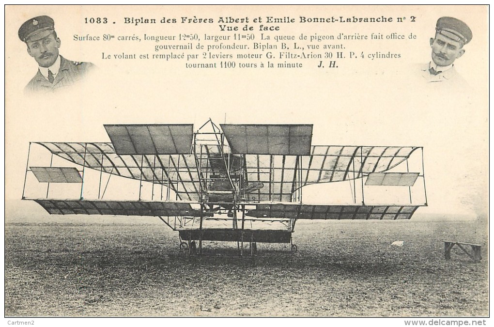 BIPLAN DES FRERES ALBERT ET EMILE BONNET-LABRANCHE N°2 AEROPLANE + CACHET AERODROME DE JUVISY PORT-AVIATON PLANE AVION - ....-1914: Précurseurs