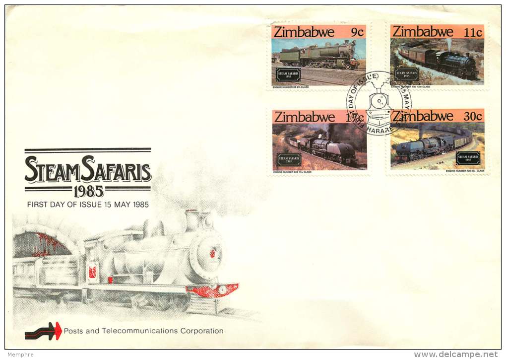 1985  Historical Steam Locomotives   Completee Set On Single FDC - Zimbabwe (1980-...)