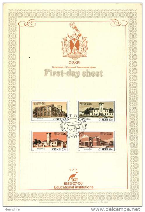 1983  Educational Institutions   Completee Set On Single  First Day Sheet - Ciskei