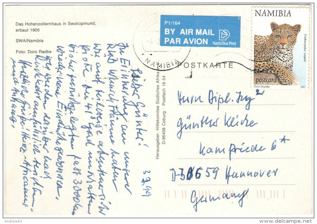 SWA - NAMIBIA - 1999 - Das Hohenzollernhaus In Swakopmund, Erbaut 1905 - Leopard - Airmail - Viaggiata Per Hannover, ... - Namibië