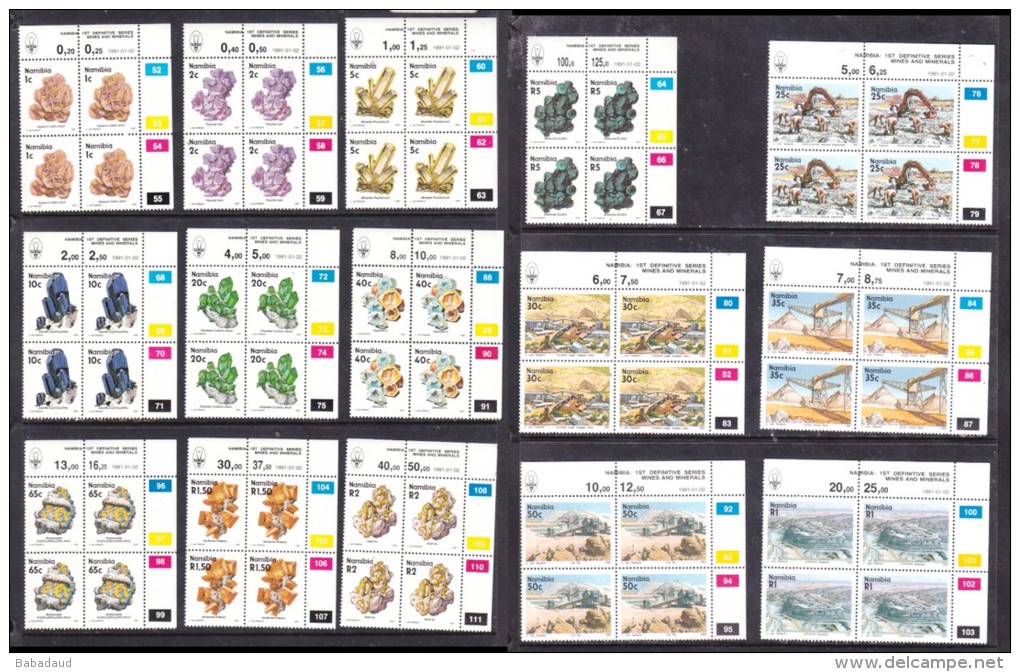 Namibia: 1991 Mines &amp; Minerals, 1st  Definitive Set , Control Blocks Of 4,  MNH** - Namibia (1990- ...)