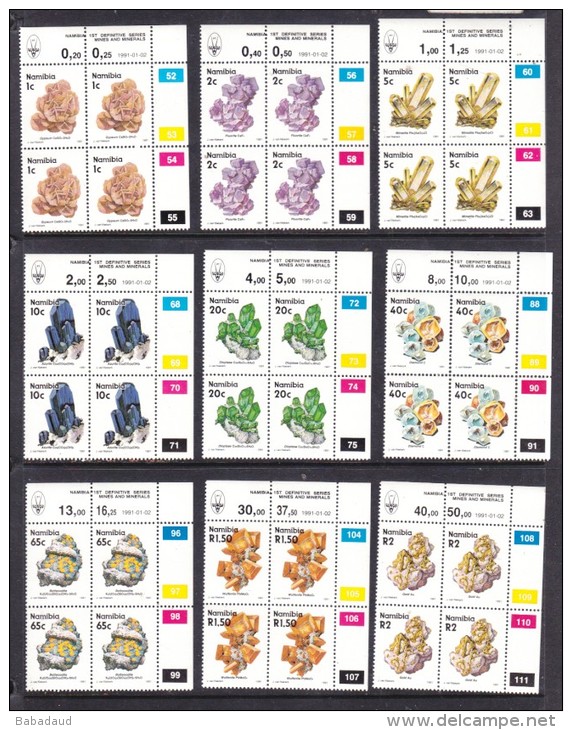 Namibia: 1991 Mines &amp; Minerals, 1st  Definitive Set , Control Blocks Of 4,  MNH** - Namibia (1990- ...)