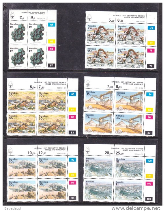 Namibia: 1991 Mines &amp; Minerals, 1st  Definitive Set , Control Blocks Of 4,  MNH** - Namibia (1990- ...)